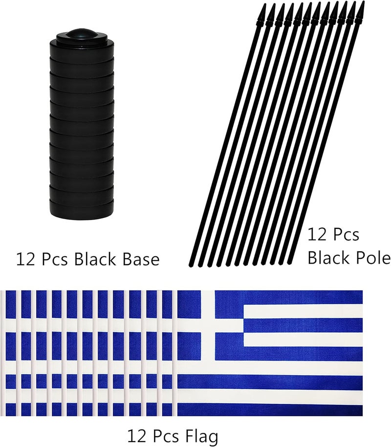 BCLin 12 Pack Greece Desk Flags Set, Greek Small Mini Table Office Flags with 12" Solid Black Pole, 8.2 x 5.5 Inches, Home and Office Decoration, Festival Celebrations - Image 3
